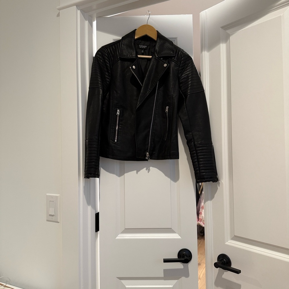 Topshop Black Leather Moto Jacket
